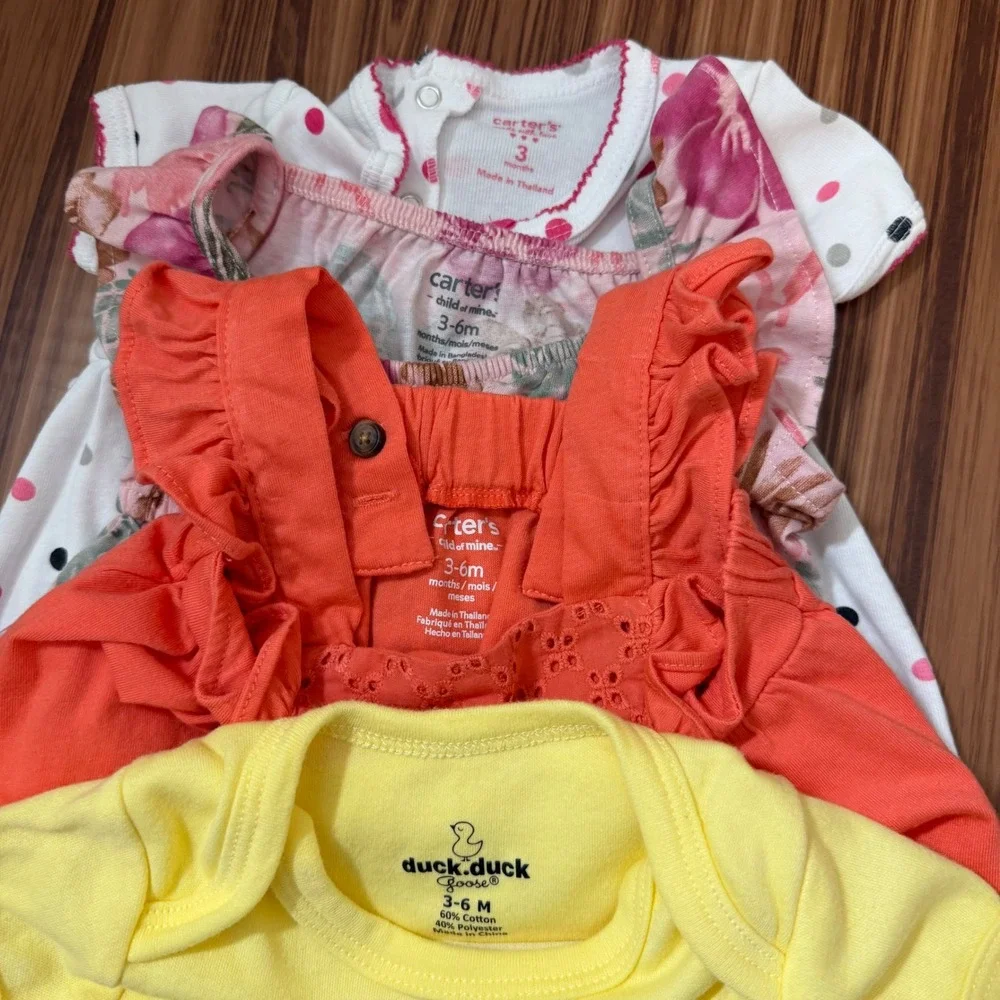 3-6M Baby Girl Bundle Dresses Bodysuit‎ 4 pcs Carters Duck Duck Goose Floral Dot